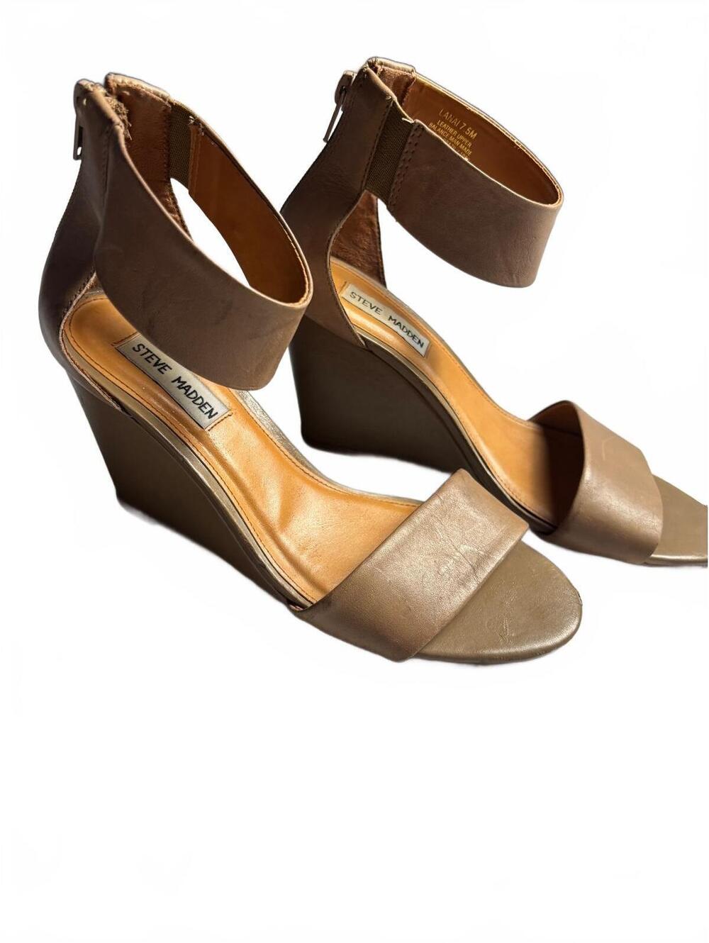 Steve Madden Taupe Wedge Sandals with Ankle Strap